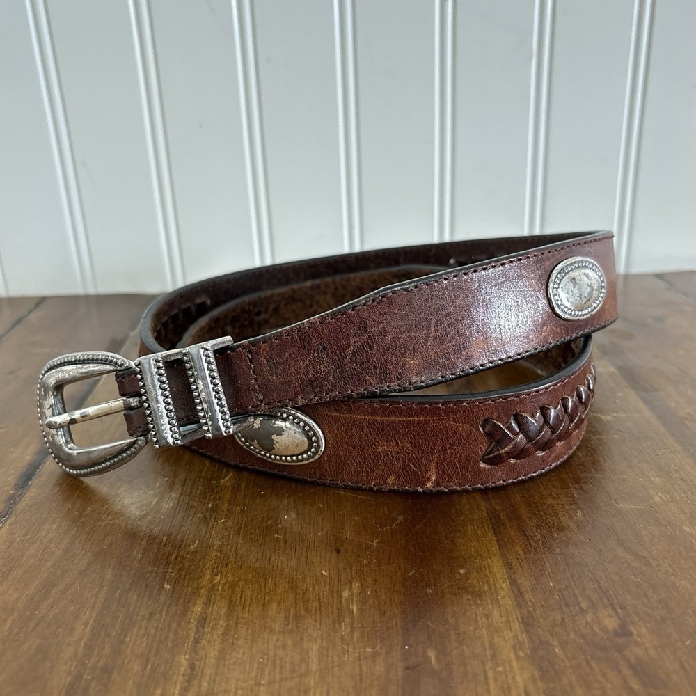 Vtg Latigo Brown Leather Silver Buckle Braided Belt Size ~38